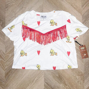 NWT Tweety Bird Fringe Crop Top T-Shirt